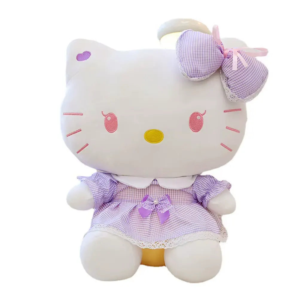 Peluche Hello Kitty en robe à carreaux lilas, 30 × 32 cm
