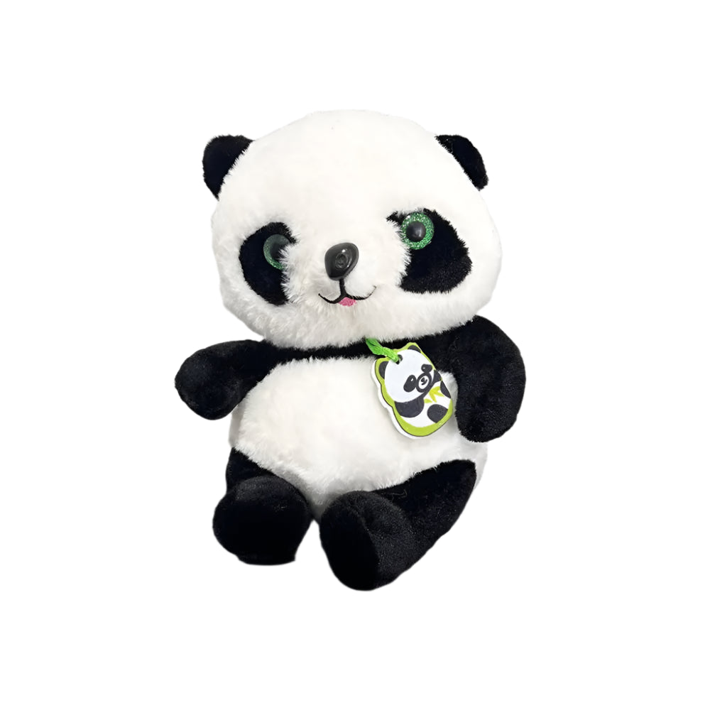 Petit Panda assis, peluche noire et blanche 20 cm