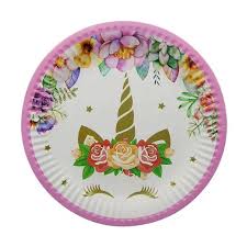 Pack de 10 assiettes Licorne aux détails fleuris