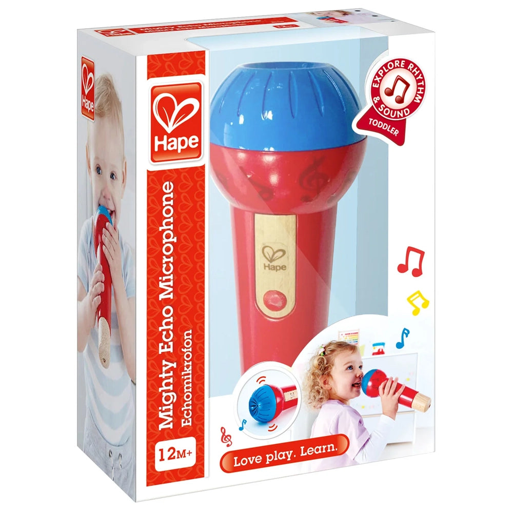 Microphone Écho en Bois Rouge et Bleu 12M+