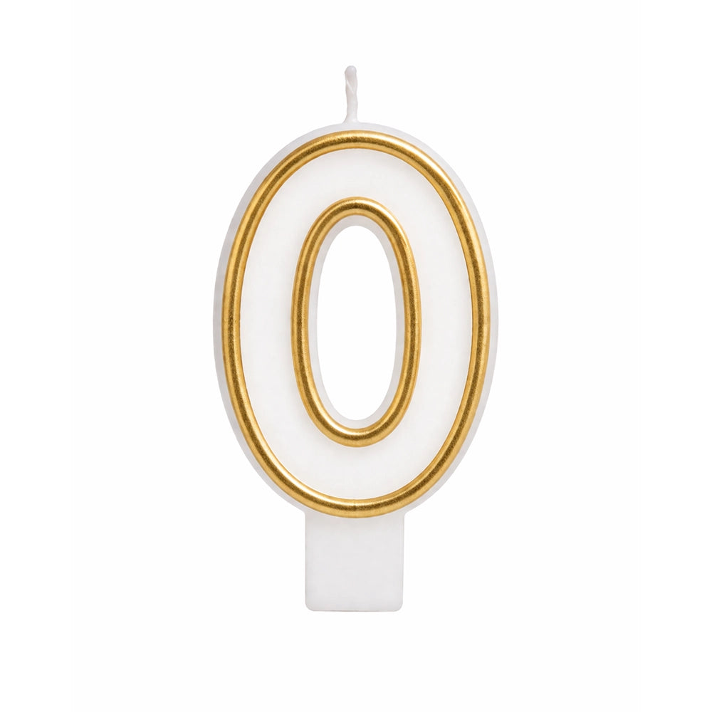 Bougie chiffre zéro blanche à contour doré pour gâteau