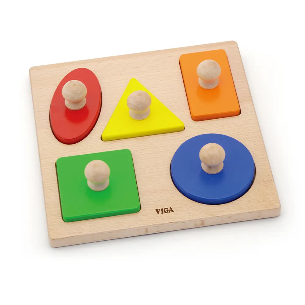 Puzzle à Boutons Formes Colorées en Bois de Hêtre 12M+