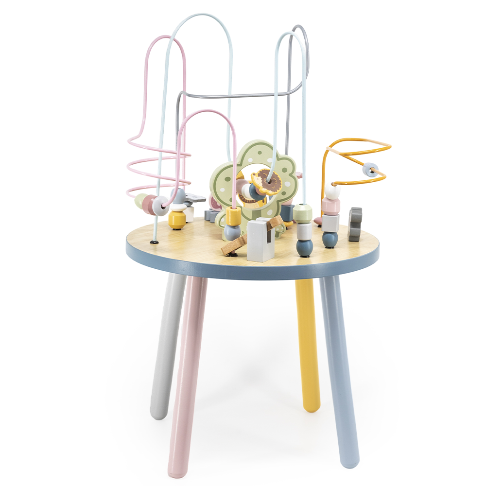 Table Multi-Activités Bois PolarB avec Boucles Métalliques et Animaux 2 Ans+
