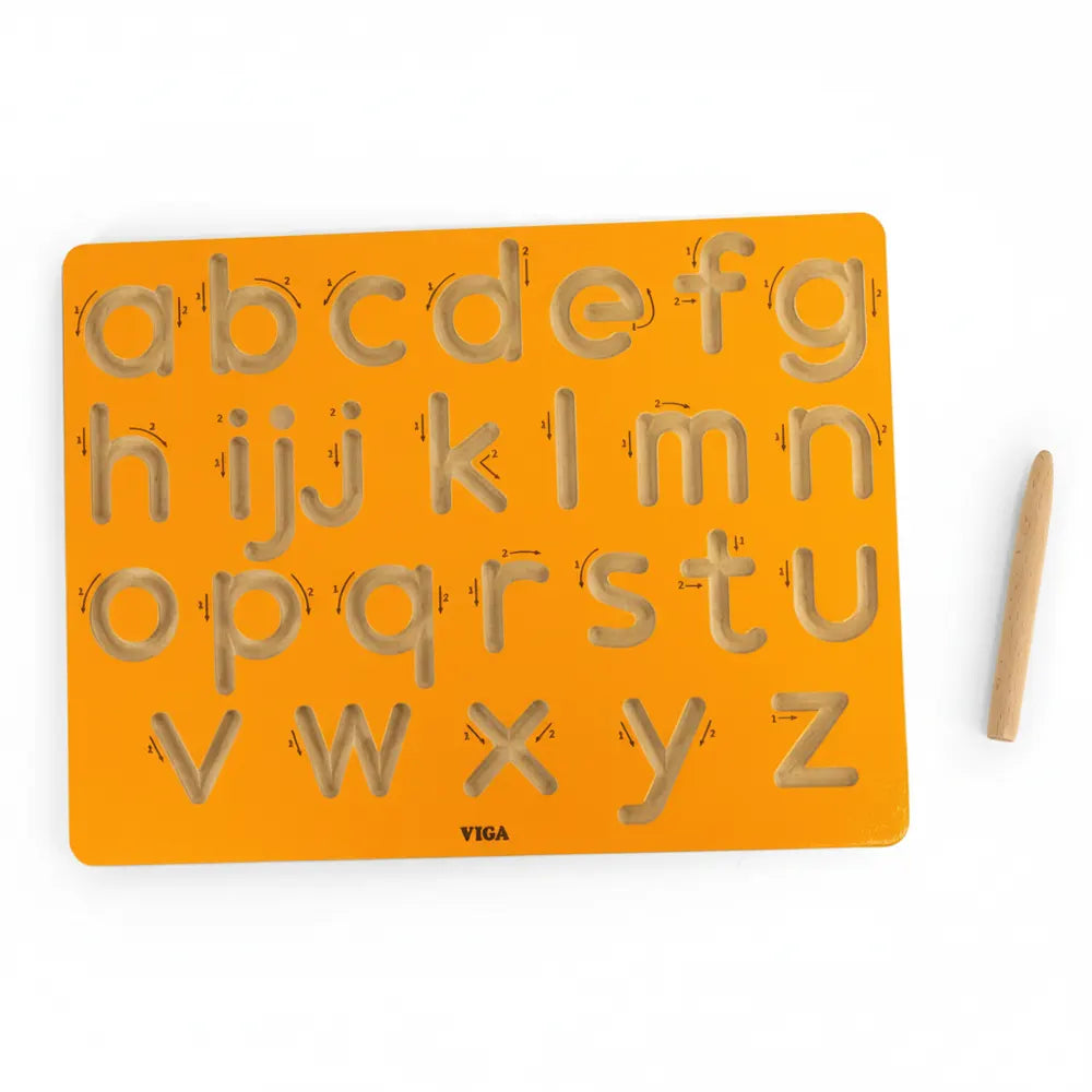 Planche Tracé Alphabet Minuscules Bois avec Stylet 3 Ans+