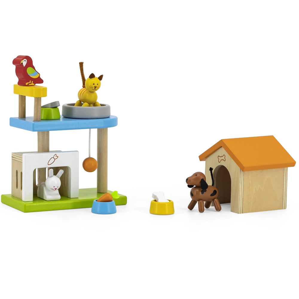 Ensemble Animaux Domestiques Bois avec Maisons et Accessoires Viga Toys 3 Ans+