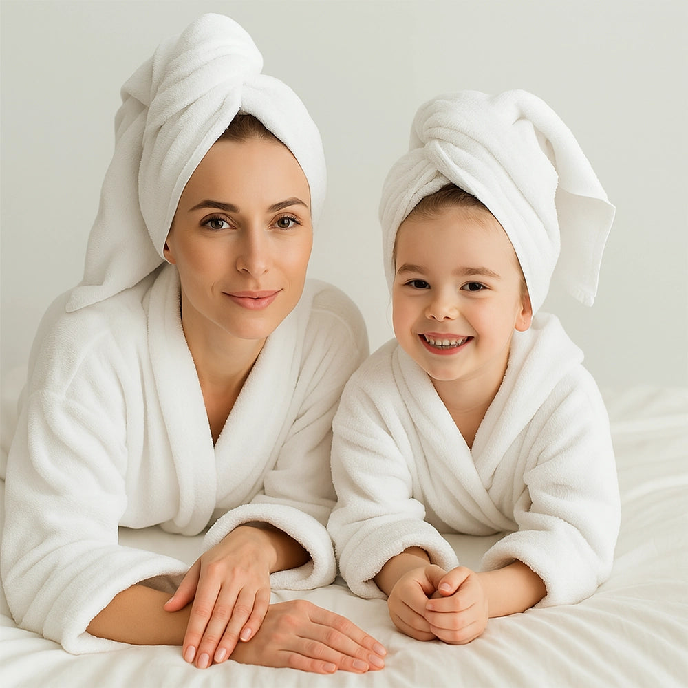 Duo Peignoirs Assortis Maman & Enfant Velours Blanc