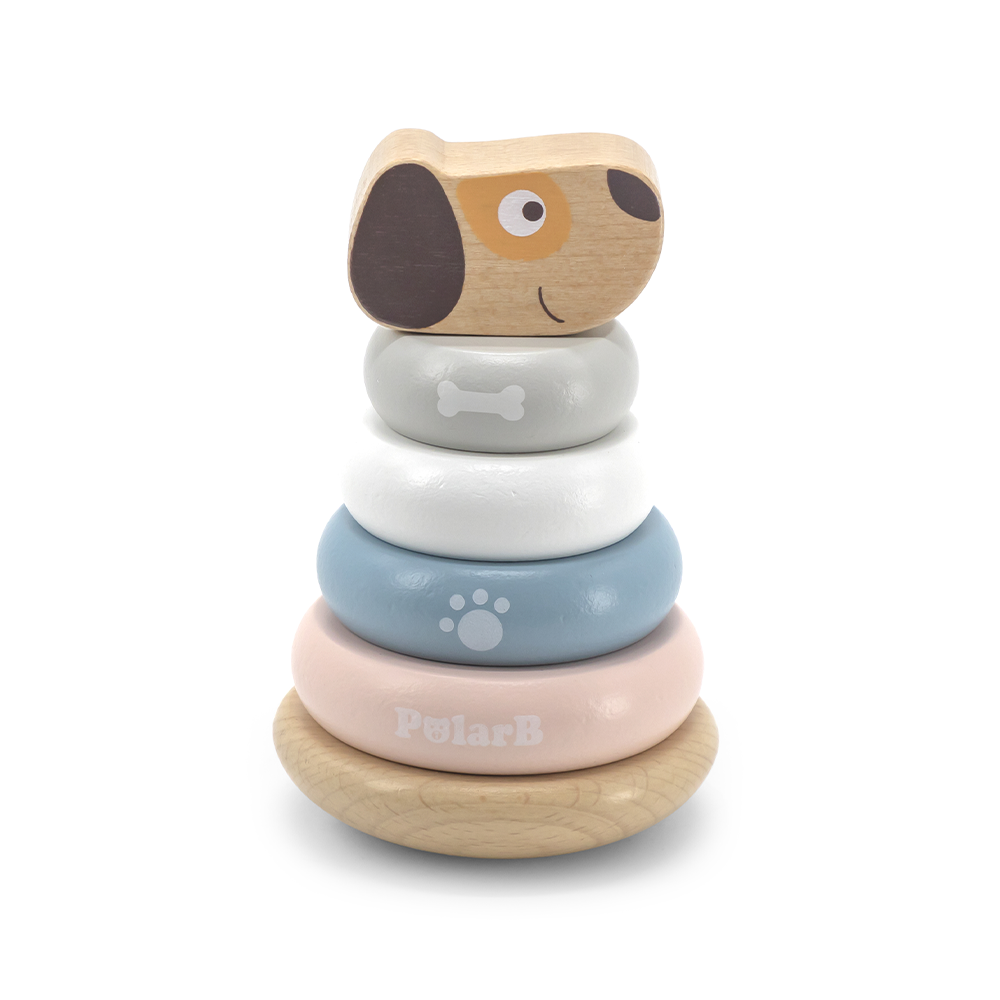 Tour à Empiler Chien Bois PolarB 4 Anneaux Pastel 12M+