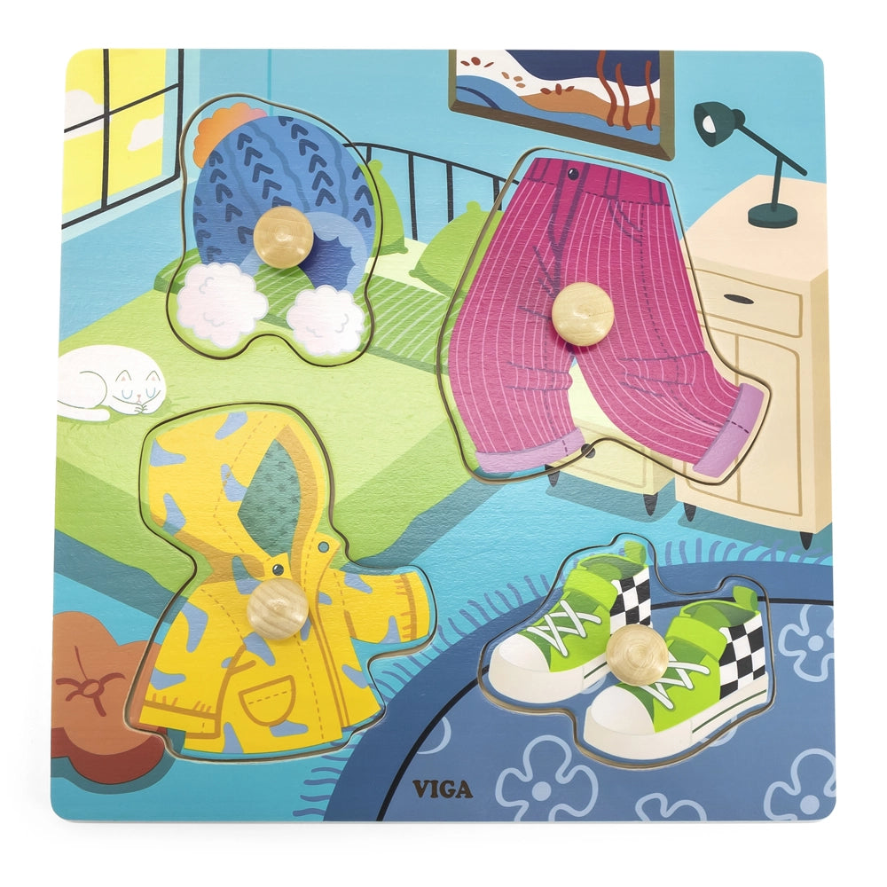 Puzzle Bois Vêtements 4 Pièces à Boutons 12M+
