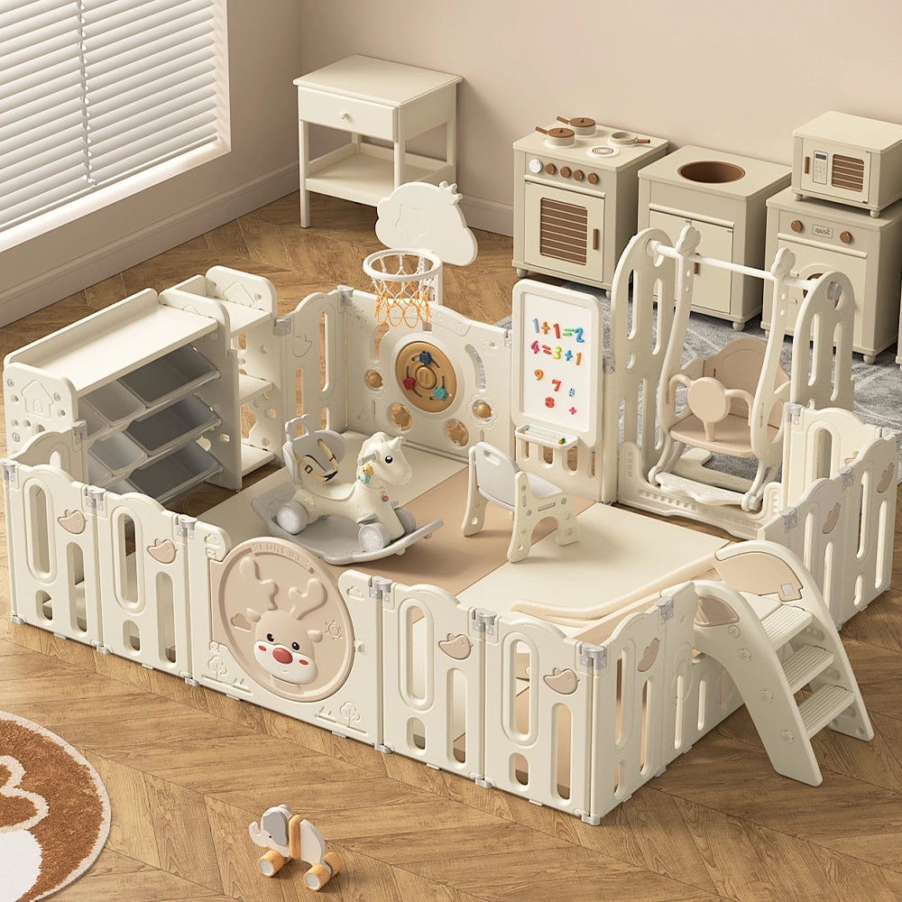 Grand espace de jeu bébé 190 × 228 cm avec modules et tapis