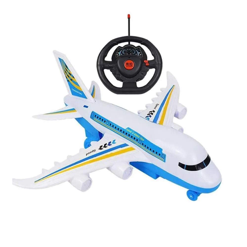 Avion télécommandé blanc aux ailes rayées, sons et lumières 3A+