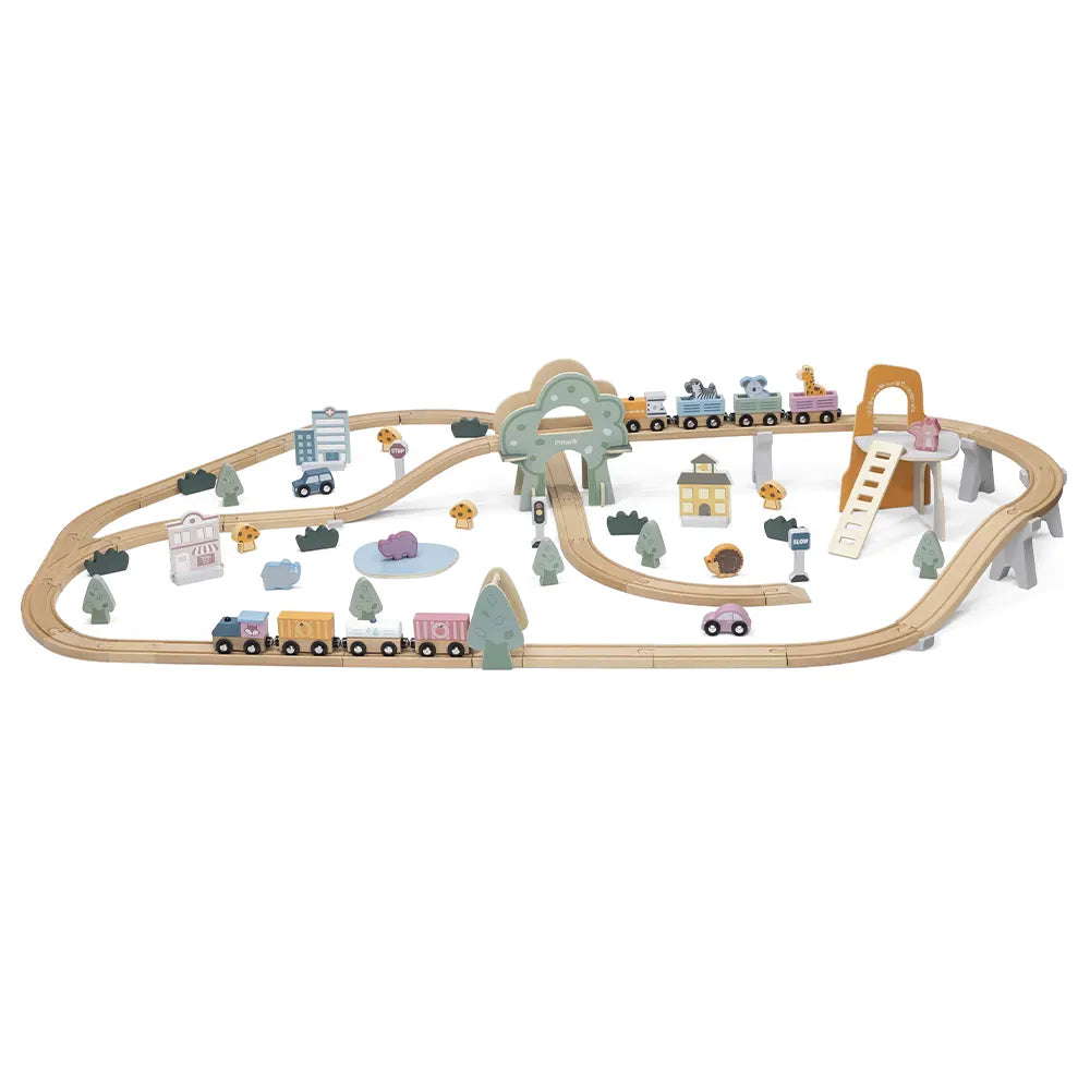 Circuit Train Bois PolarB 92 Pièces avec Gare et Animaux 3 Ans+
