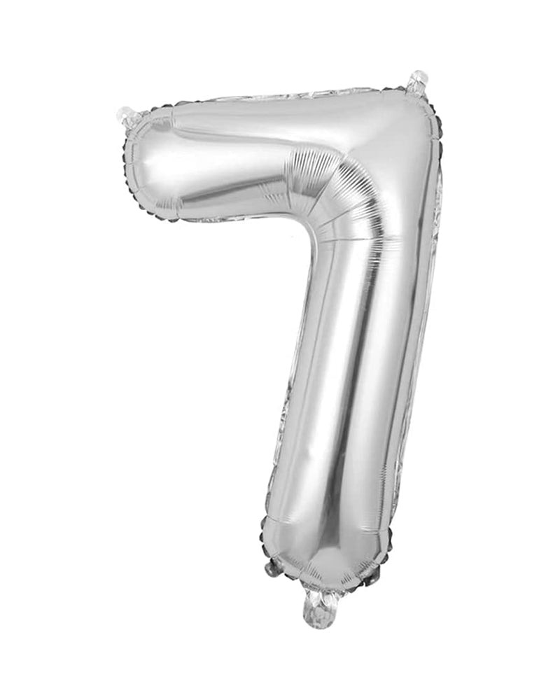 Chiffre 7 argenté en ballon aluminium, 43 cm