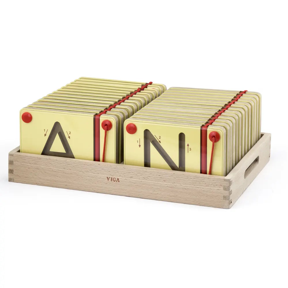 Coffret 26 Tableaux Magnétiques Lettres Majuscules Bois Viga Toys 3 Ans+
