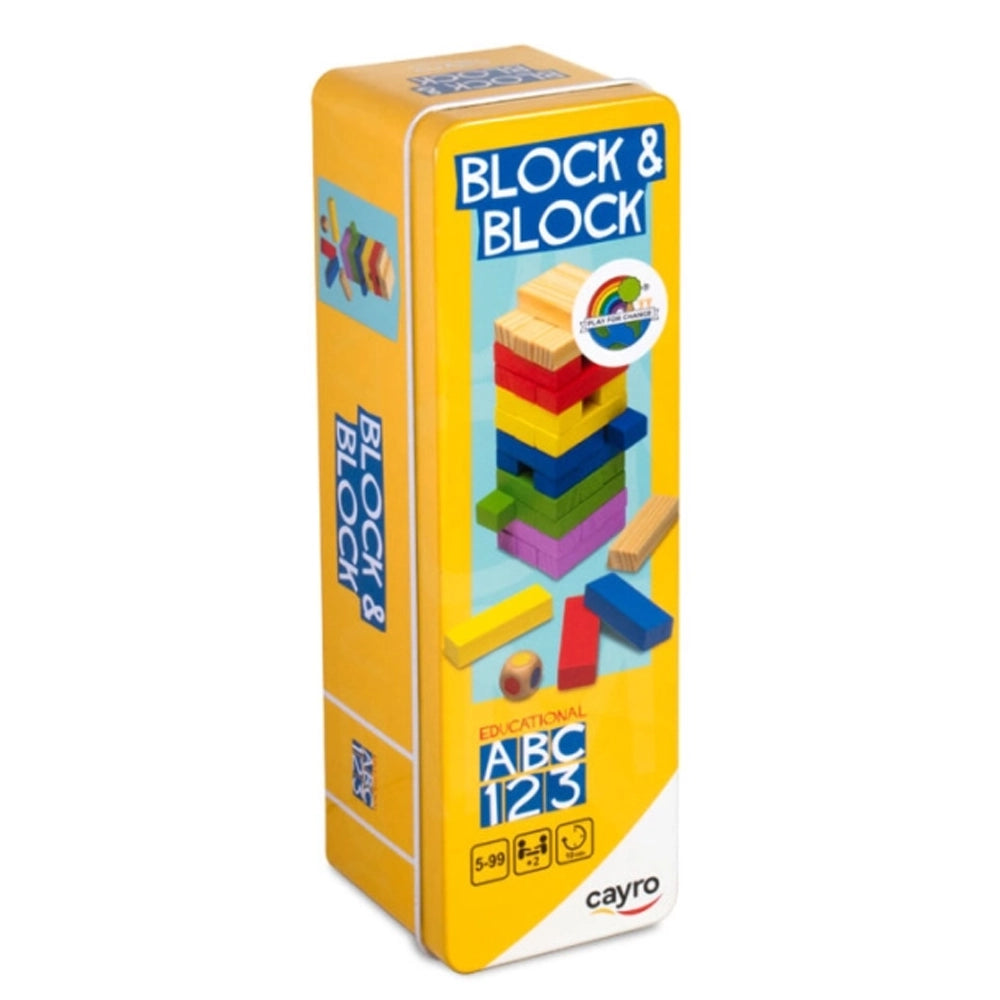 Jeu Tour Équilibre Bois Coloré Boîte Métal 36 Blocs