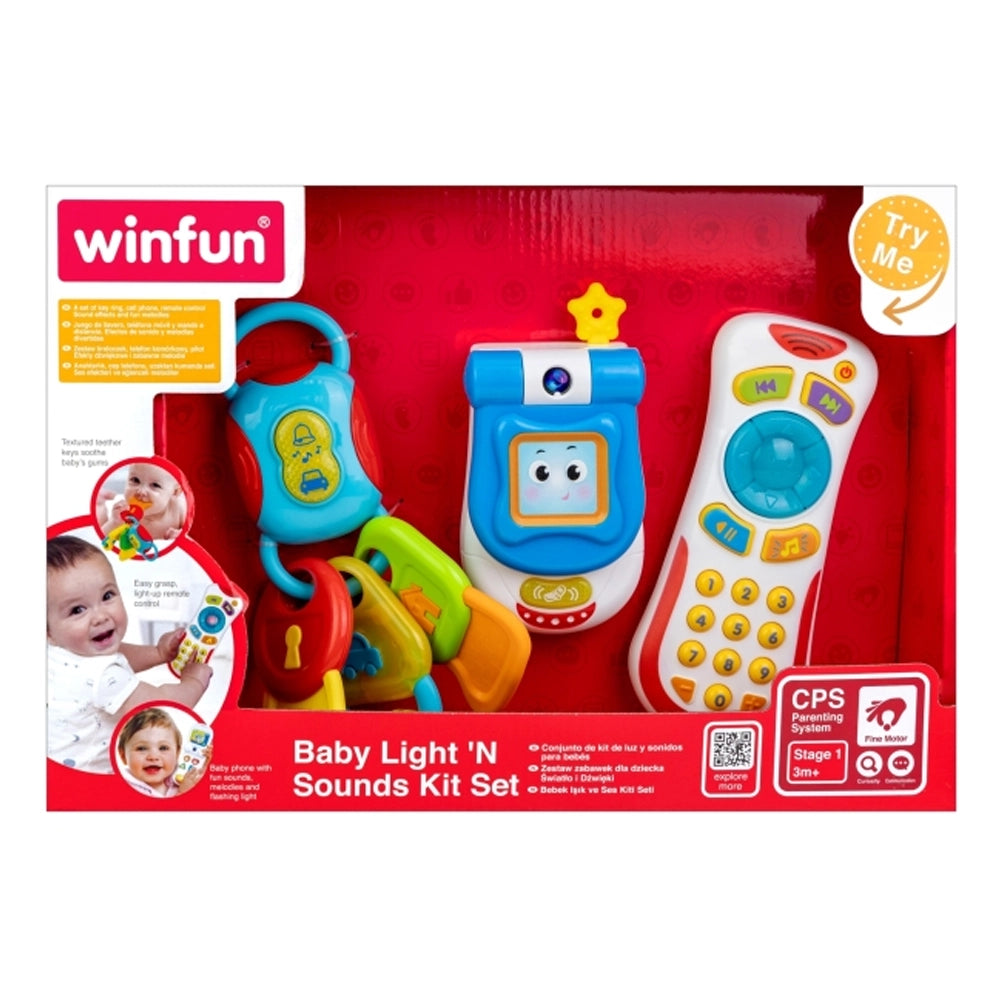 Coffret d’éveil bébé lumineux avec téléphone et télécommande, dès 3 mois