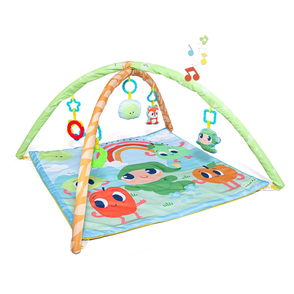 Tapis d’éveil illustré avec arche et 5 jouets dès 0 mois