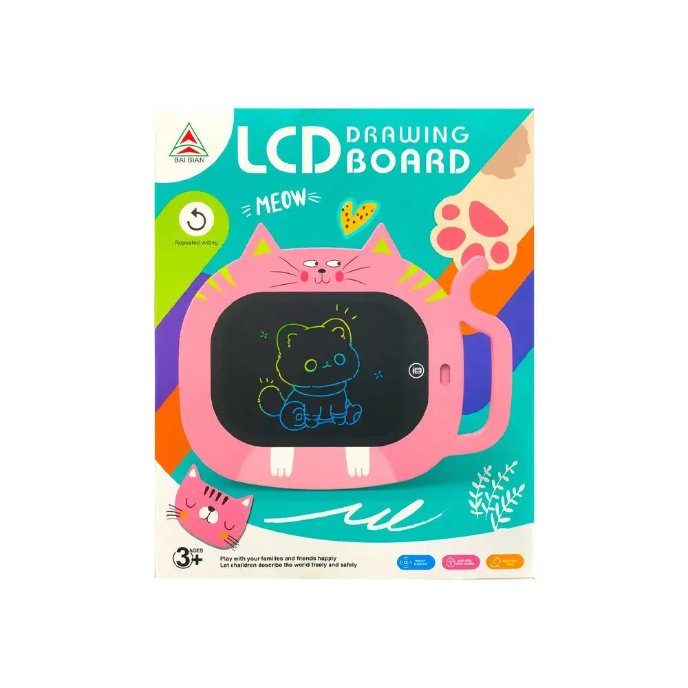 Tablette à dessin LCD rose en forme de chat, dès 3 ans