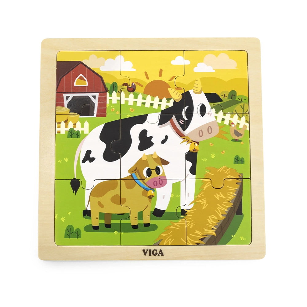 Puzzle Bois Vache et Veau 9 Pièces Viga Toys 18M+