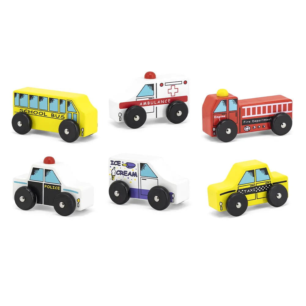 Ensemble 6 Véhicules Urbains Bois Colorés Viga Toys 18M+
