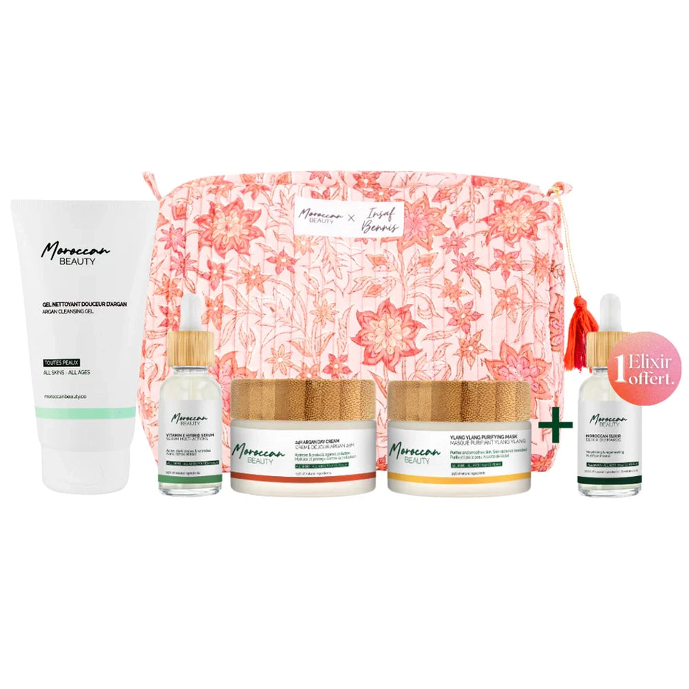 Coffret rituel visage Argan & Éclat avec trousse fleurie