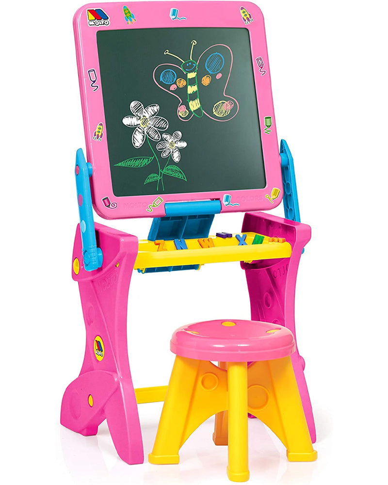 Pupitre rose 2-en-1 avec tableau noir et accessoires