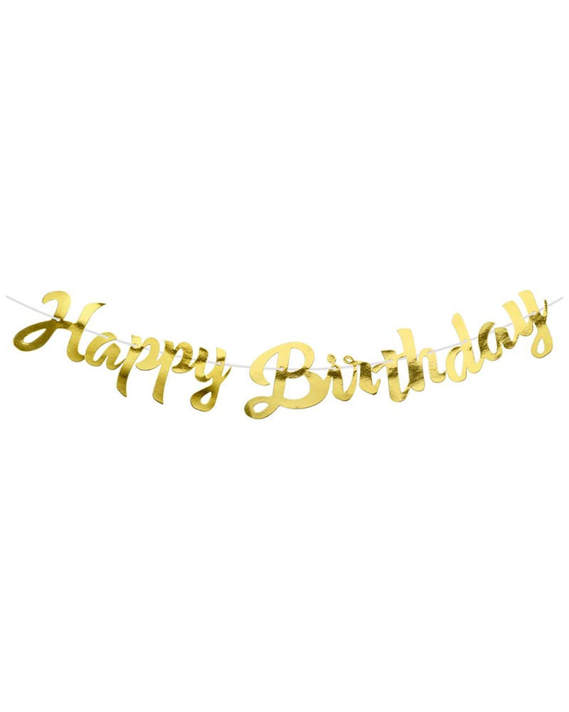 Décoration suspendue dorée « Happy Birthday », lettres cursives, 2 m