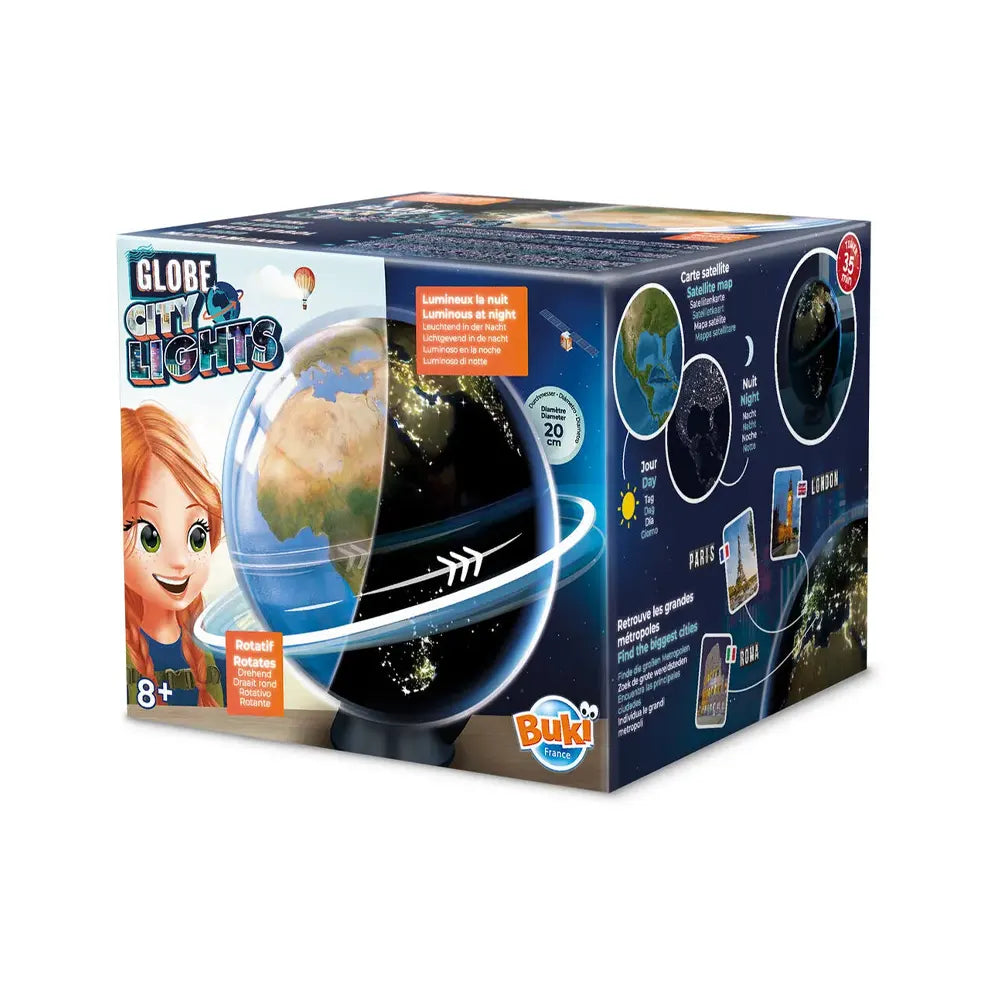 Globe des métropoles lumineux et rotatif Buki 8+