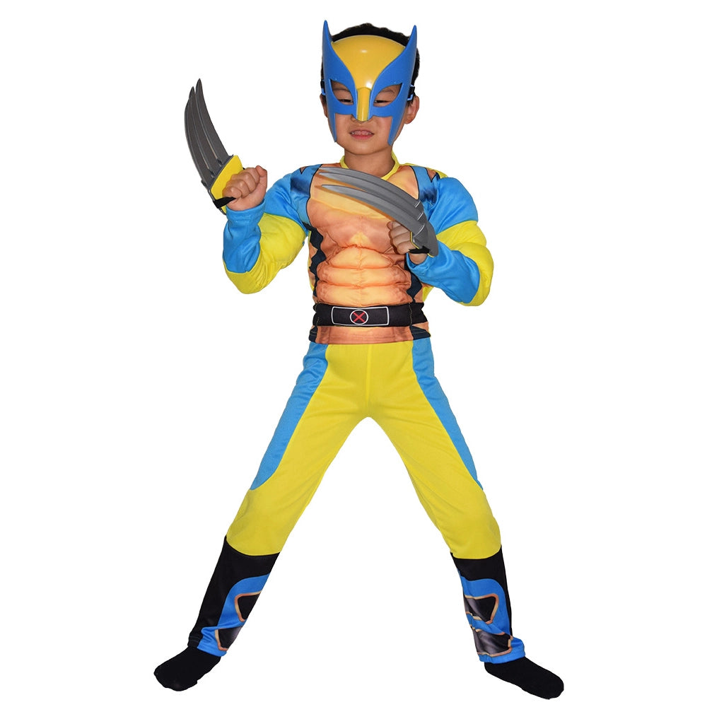Costume enfant Wolverine jaune et bleu avec griffes