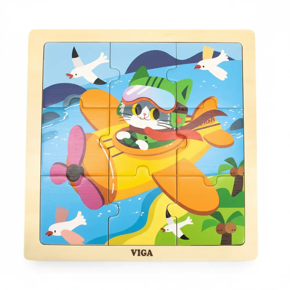 Puzzle Bois Chat Aviateur 9 Pièces Viga Toys 18M+