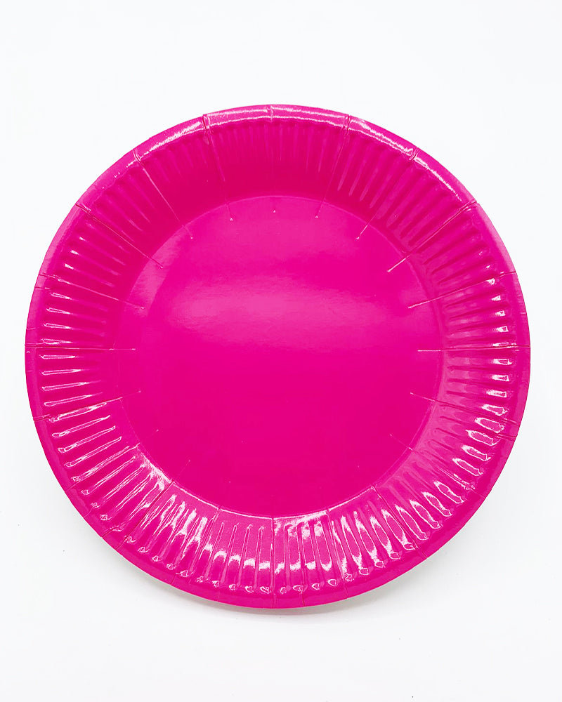 Assiettes rondes rose vif au rebord plissé, par 10