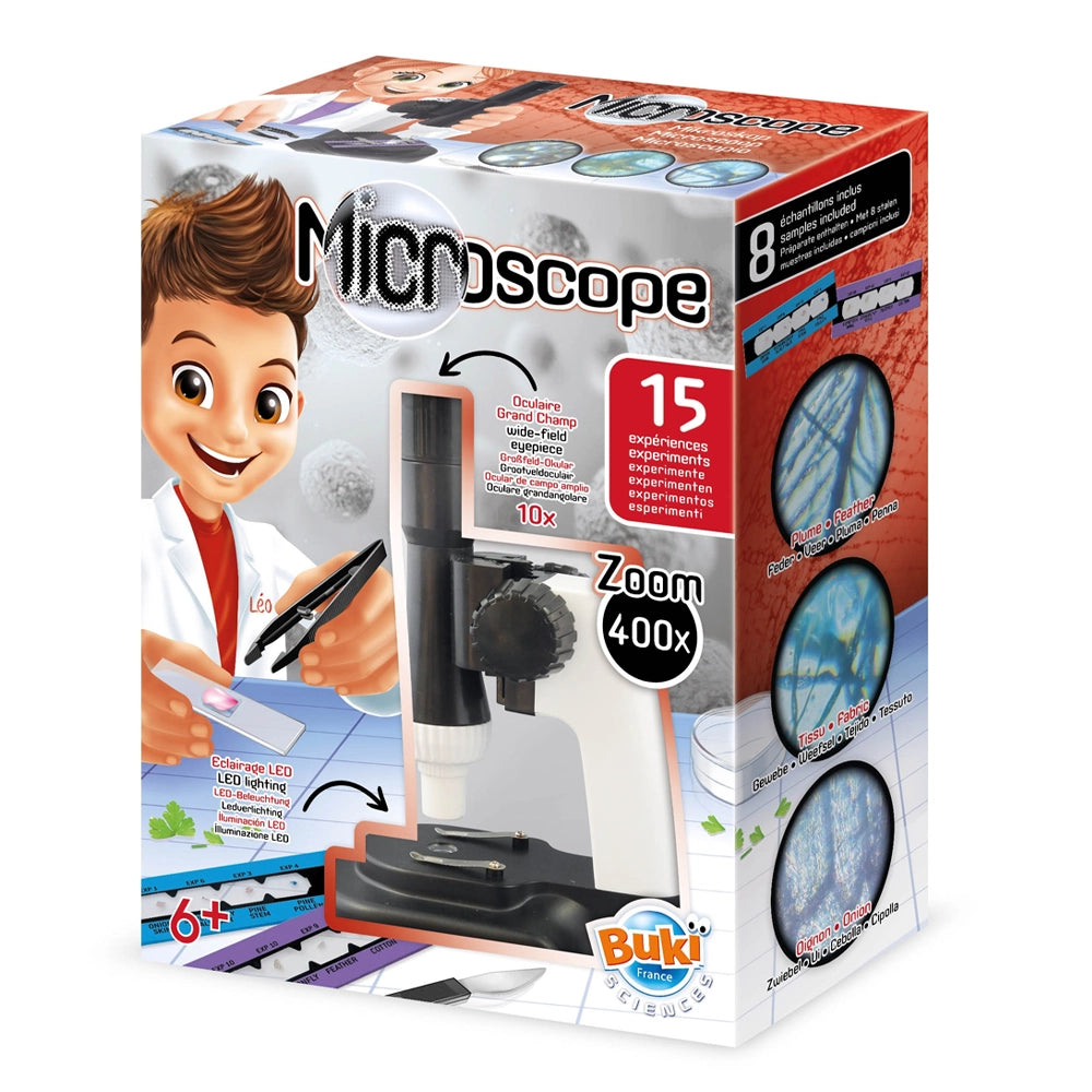 Microscope d’initiation 400x avec 15 expériences, dès 6 ans