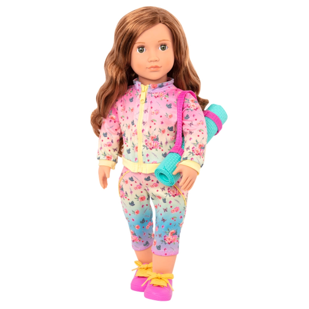 Lucy Grace, poupée yoga 46 cm avec tapis turquoise