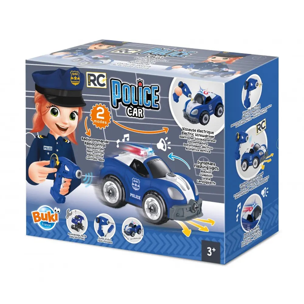 Voiture de police à assembler et piloter, tournevis-télécommande 3+