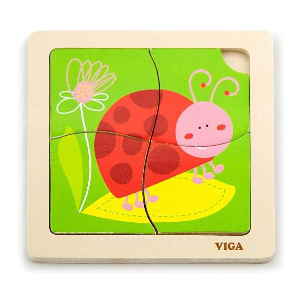 Puzzle Plat Coccinelle 4 Pièces Bois Viga Toys 12M+