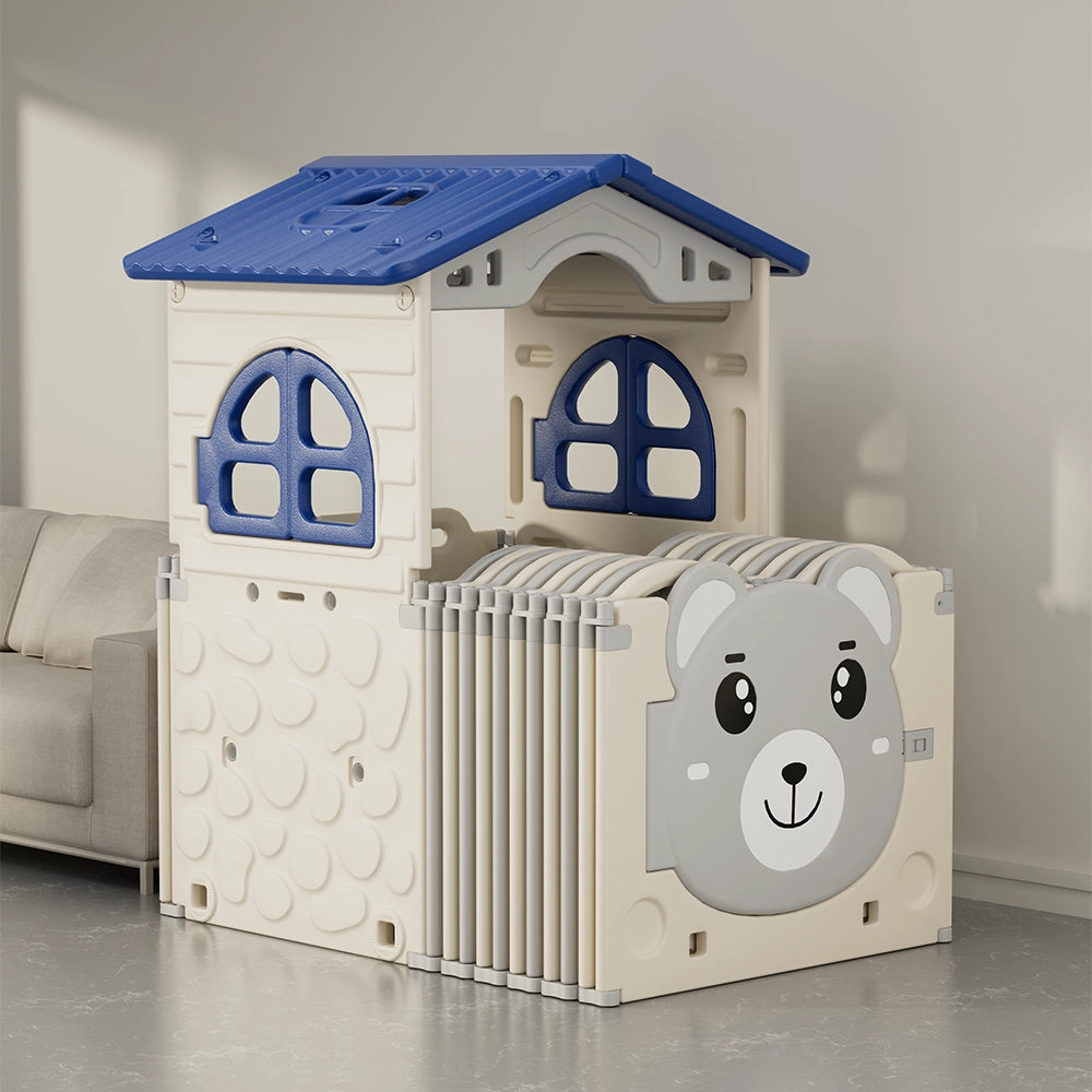 Parc pliable 209 × 185 cm avec maisonnette et panneau ours
