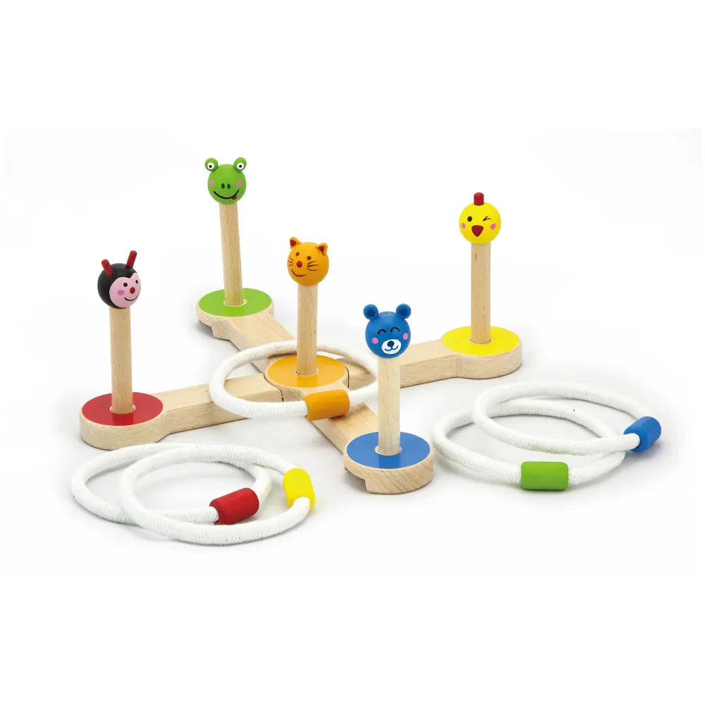 Jeu de Lancer d'Anneaux Bois 5 Animaux Viga Toys 3 Ans+