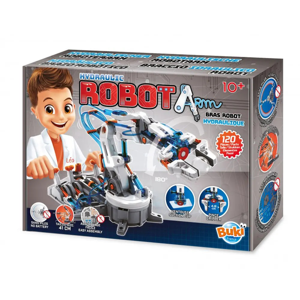 Bras robot hydraulique articulé à assembler avec pince et ventouse, Buki 10+