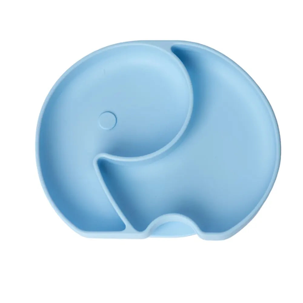 Assiette repas bleu ciel en silicone à profil d’éléphant, 4M+