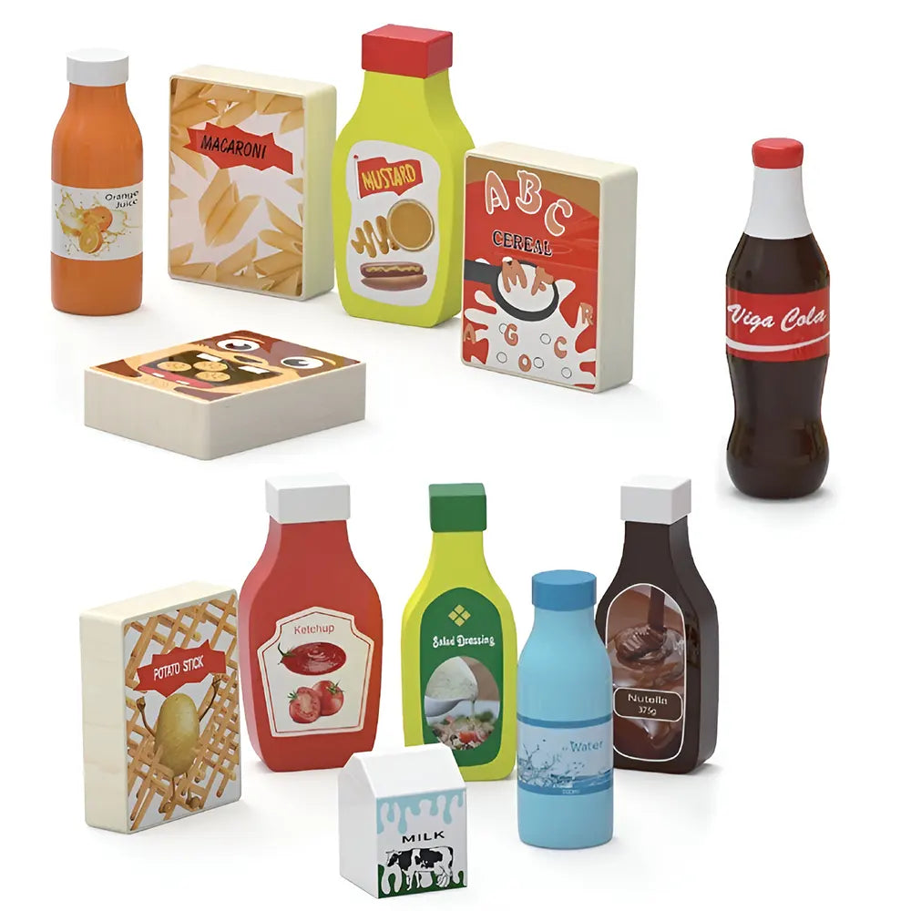Assortiment de Produits d'Épicerie en Bois pour Jeu d'Imitation Viga Toys