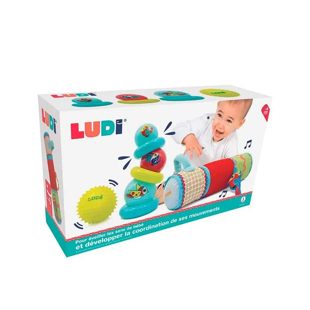 Coffret bébé pyramide à anneaux, balle à picots et rouleau 10M+