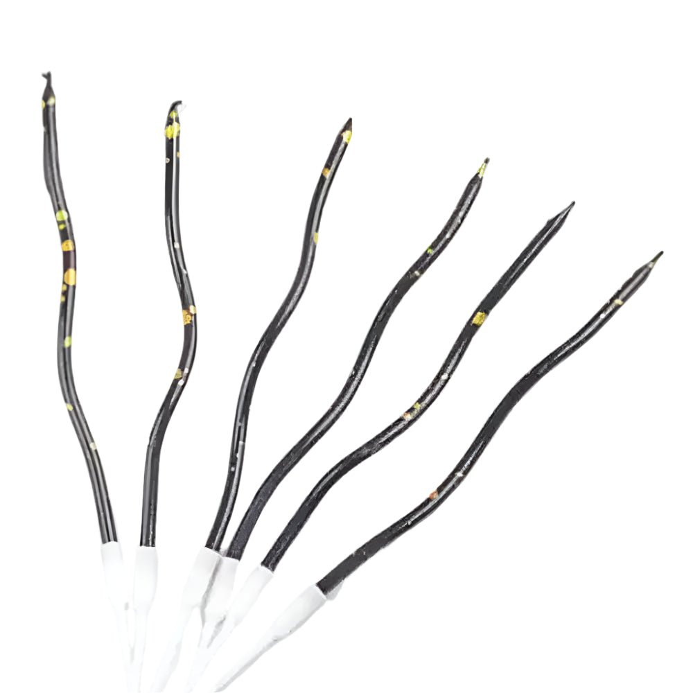 Six bougies ondulées noires pour gâteau