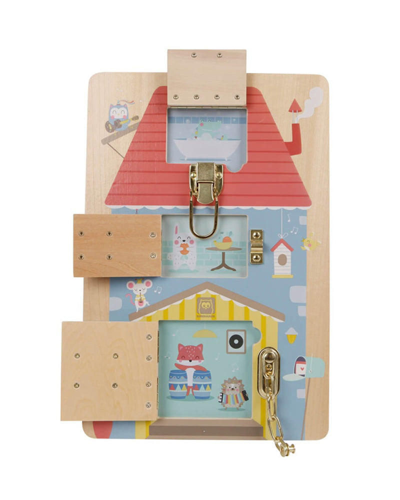 Tableau maison à verrous en bois, jeu dès 18 mois