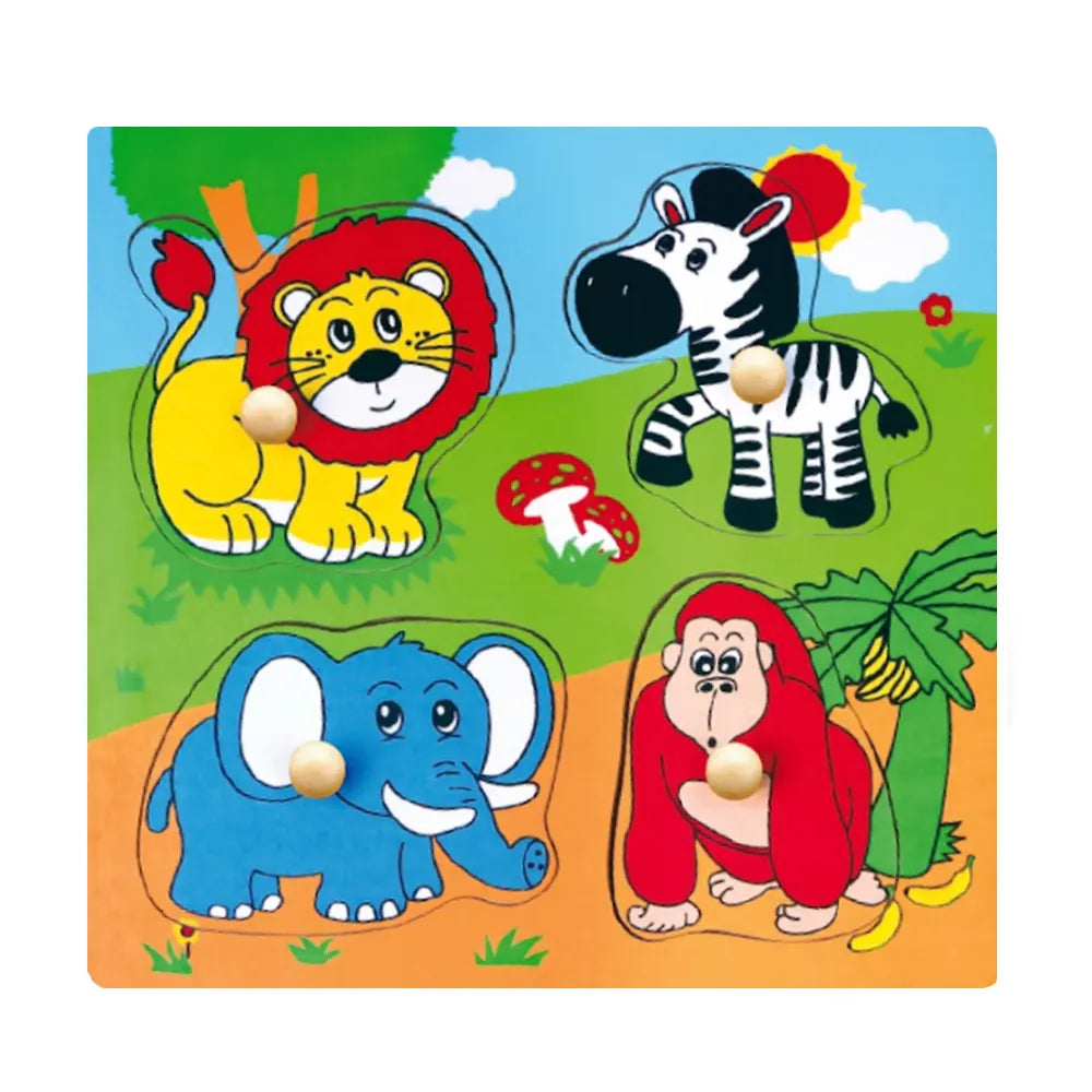 Puzzle Bois Animaux Jungle 4 Pièces à Boutons 12M+