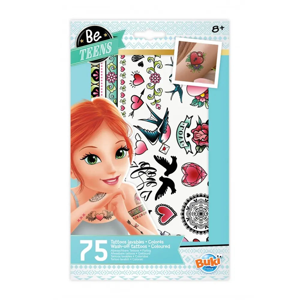 Tatouages colorés aux motifs de cœur et de fleurs, 75 pièces
