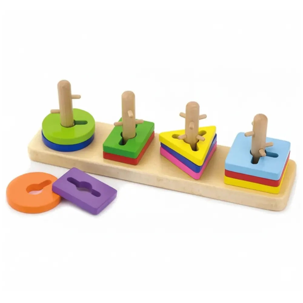 Puzzle Bois 4 Formes à Empiler sur Tiges Viga Toys 18M+
