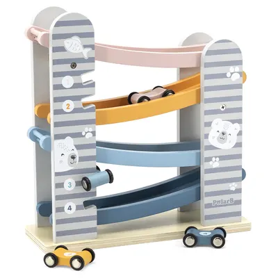 Toboggan de Course en Bois PolarB avec 4 Voitures 18M+