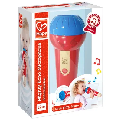 Microphone Écho en Bois Rouge et Bleu 12M+