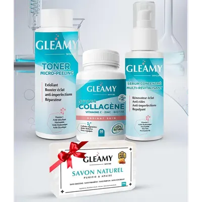 Coffret visage Gleamy avec toner, sérum, collagène et savon