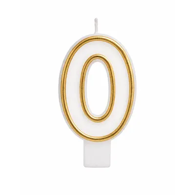 Bougie chiffre zéro blanche à contour doré pour gâteau
