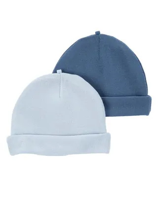 Duo de bonnets bébé bleu pâle et bleu profond, 0–3 mois